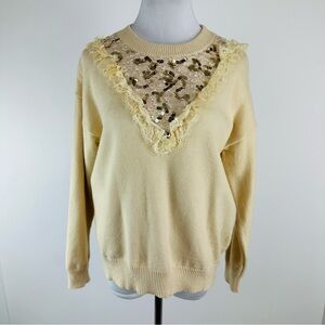 Molly Bracken Sequin and Lace Ivory Sweater Large